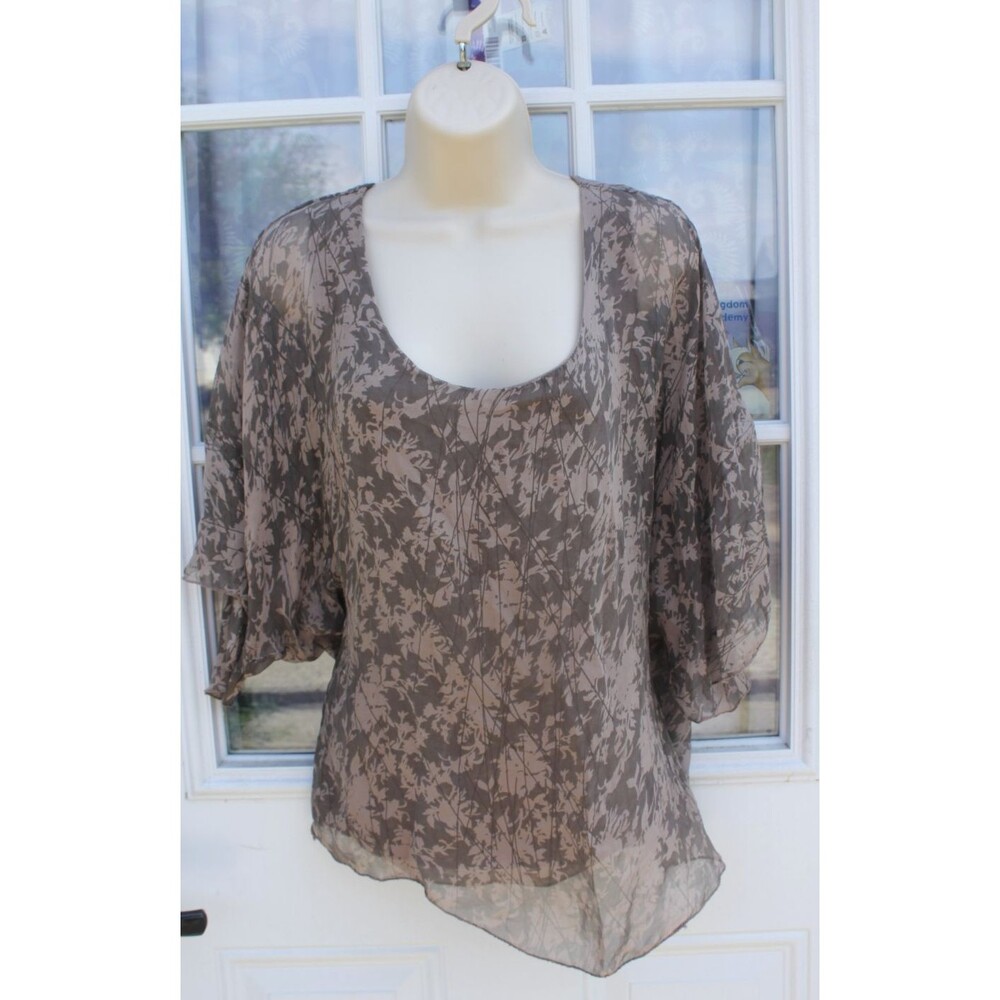 NWT Piazza Roma Brown Blouse Silk Layered Top Sheer Italy Romantic Fairy Size XS